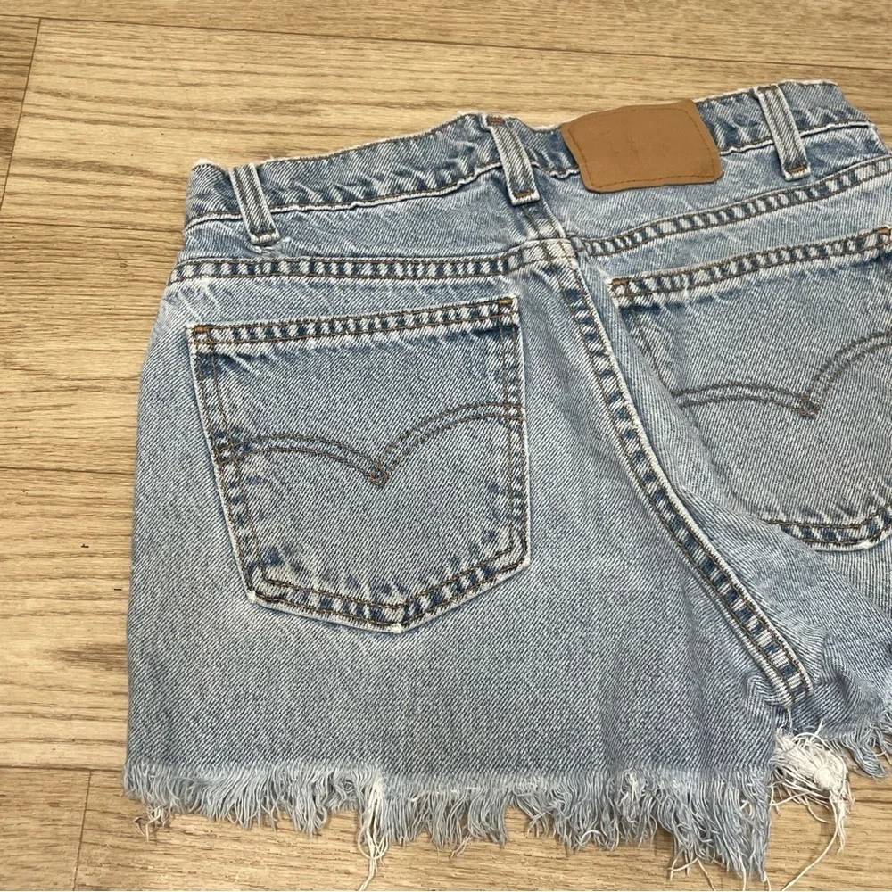 Vintage Orange Tab Levi’s Distressed Cut Off Midrise Denim Shorts Waist 28” - Picture 6 of 14